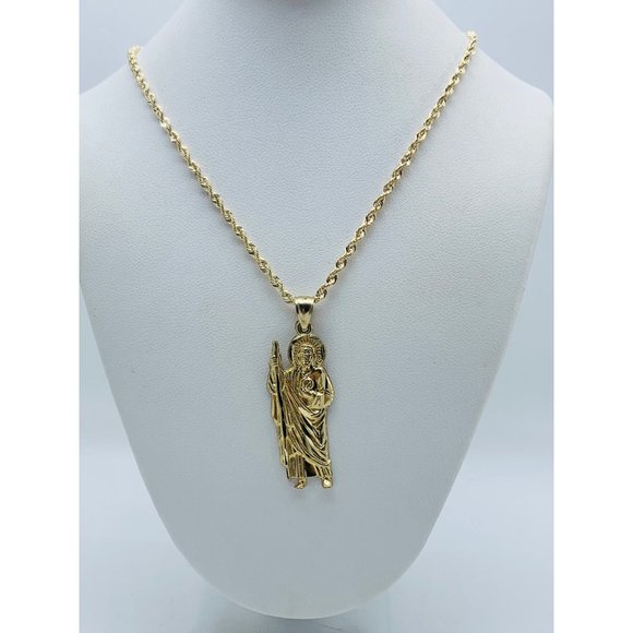 10k gold necklace and pendant San Judas - Saint Jude 24”